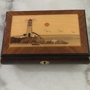 Reuge Music Box VTG Handmade Lighthouse Design Handmade Italy W Key Stunning